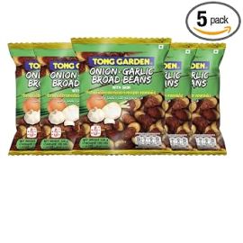 Tong Garden 120g Onion Garlic Flavour Broad Beans | Protein-Packed Snack | Crunchy, Flavorful, and Healthy Snack Option - (Pack of 5)